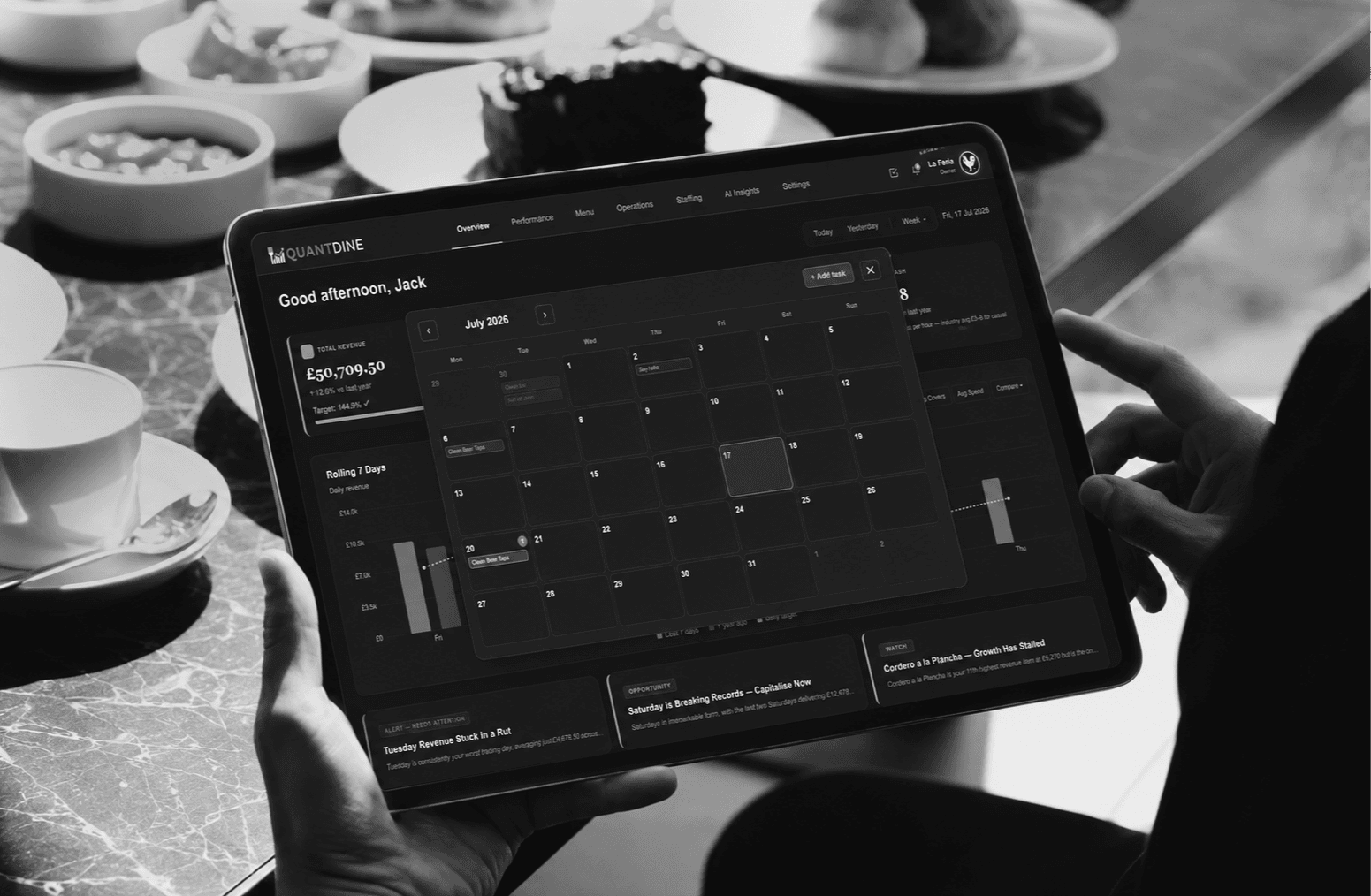 Restaurant manager with tablet and checklist